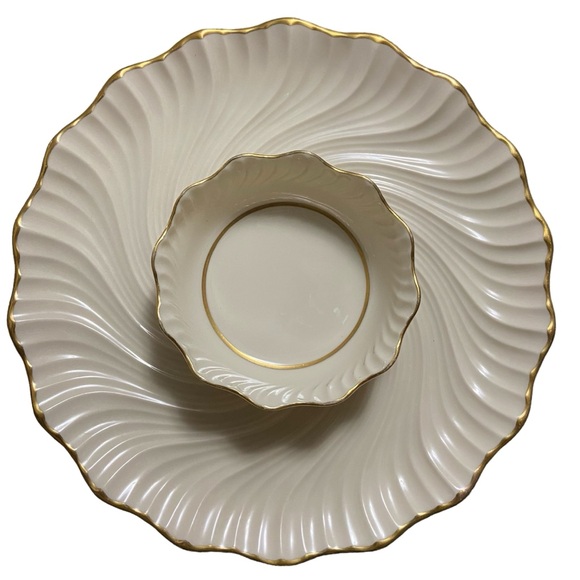 Lenox Richmond Chip and Dip Platter, Server Vintage Swirled Cream & Gold - Picture 1 of 13